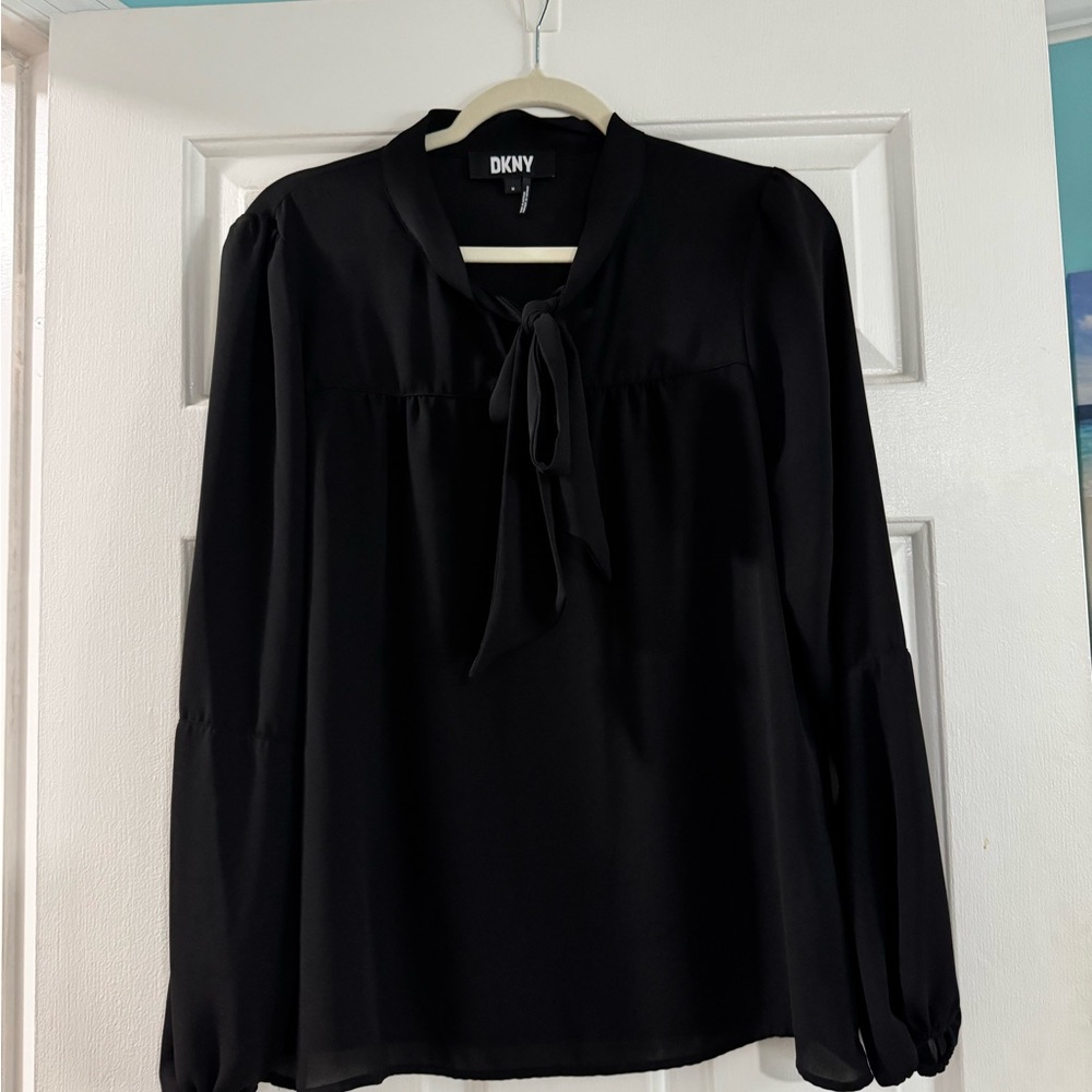 DKNY Women's Elegant Black Tie Blouse